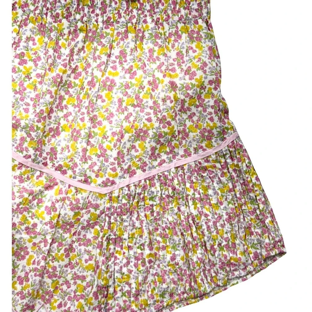 LoveShackFancy Floral Mini Skirt Size L Pink Yellow Cotton Boho Cottagecore - Picture 3 of 7